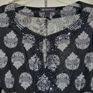 INC Botanical Paisley Black Semi-Sheer Plus Size Woman’s Sequin Top (Size: 2X)